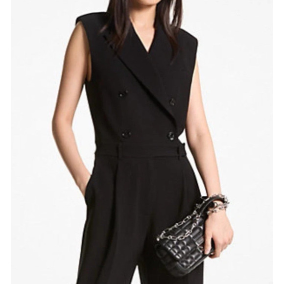Michael Kors Crepe Double Breasted Jumpsuit Black Size 4 - Picture 2 of 8